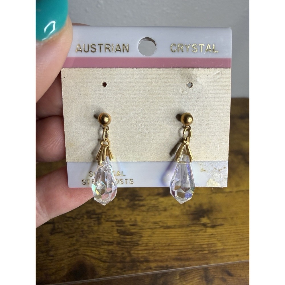 Vintage Austrian Crystal Drop Earrings Surgical Steel Post